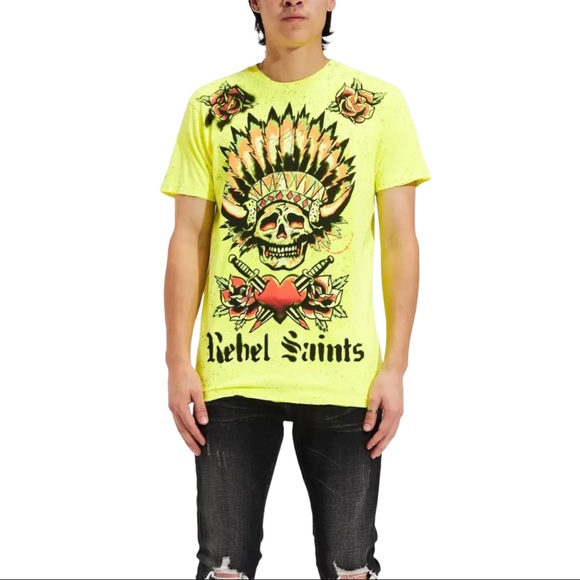 Rebel Saint by Affliction Men's T-Shirt Fracture Biker Cross